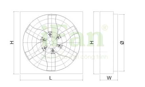 Bản Vẽ Kỹ Thuật Quạt Hút Công Nghiệp 1000x1000 ifan 10C